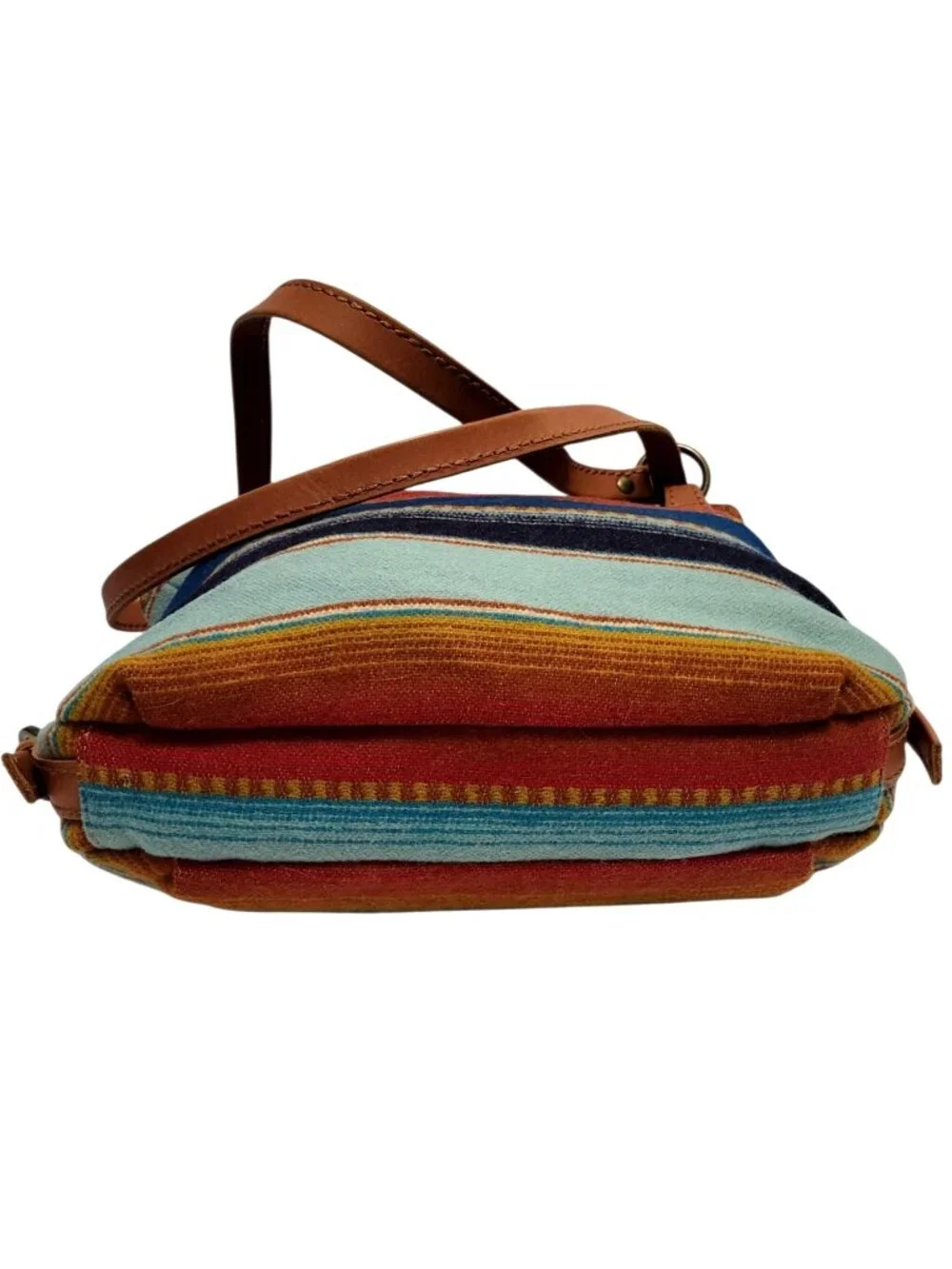 Pendleton Wool Stripe Southwest Bucket Bag Leather Strap Hobo Shoulder Tote